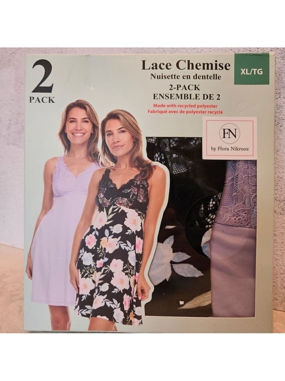 Flora Nikrooz Size M Mauve and Black Floral 2 Pack of Lace Chemises